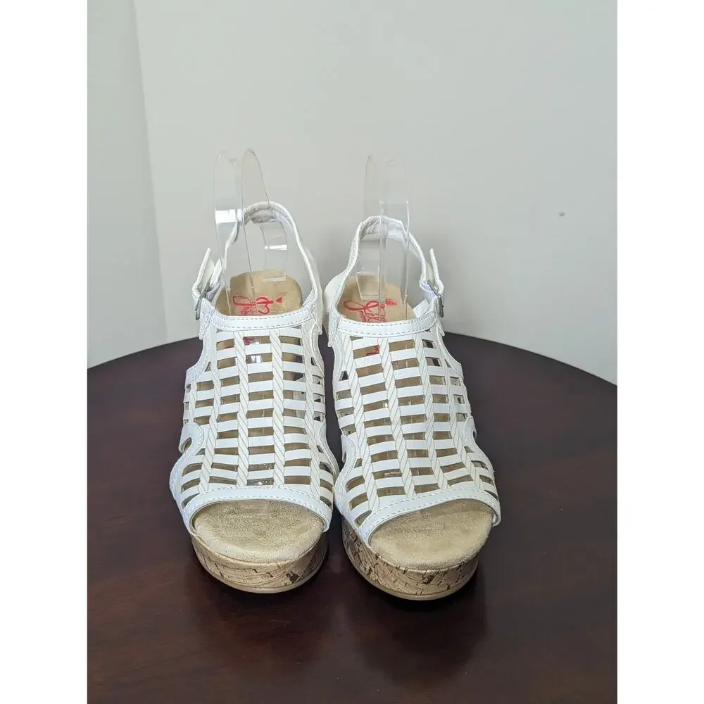 Jellypop Hattie Cork Wedge White Womens Open Toe Sandals 4in heels Size 9